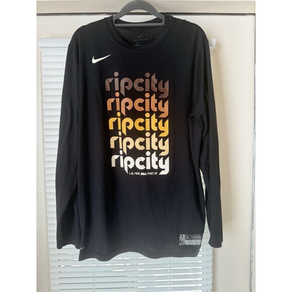 PORTLAND TRAILBLAZERS BLACK SIZE XLarge SHORT SLEEVE SHIRT NIKE DRI-FIT RIP CITY - Picture 1 of 9